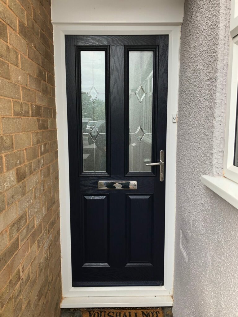 Dark Blue Composite Door With Chrome Hardware