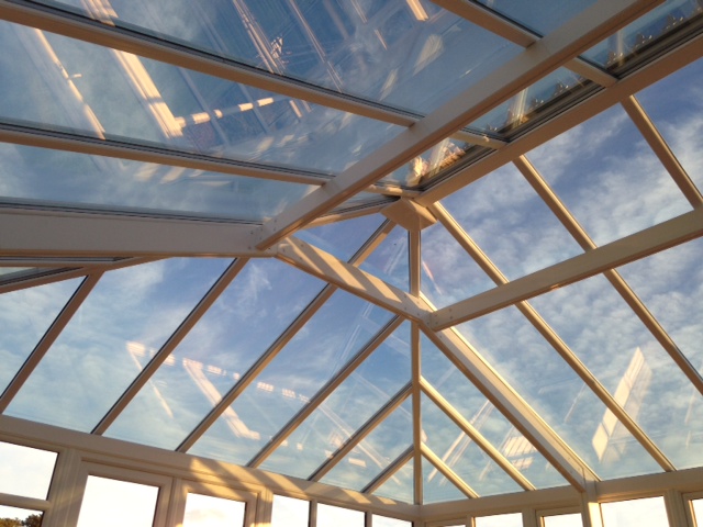 Large Glass Conservatory Roof With Portal Frame and Blue Glass